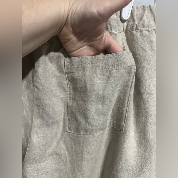 J Jill Love Linen Tan Petite L Boho Beachy Wide Leg Crop Pants Elastic Waist EUC - Picture 7 of 7